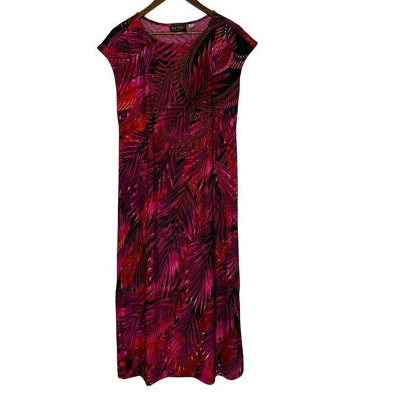 Bob Mackie XS Wearable Art Maxi Dress Tropical Pink Palm Print Statement - Picture 1 of 7